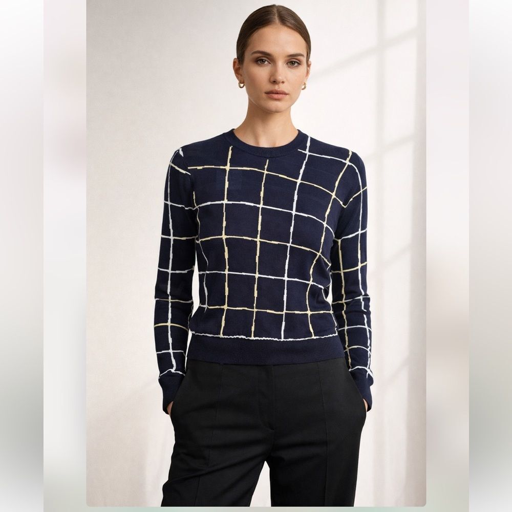 Cedric Charlier Skewed Grid Round Neck Sweater 8